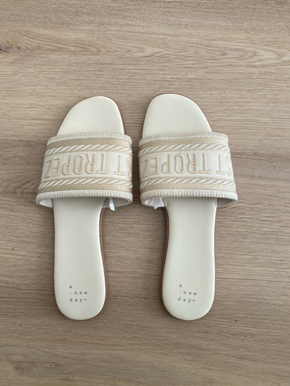 A new day Cream Embroidered Slide Sandals
